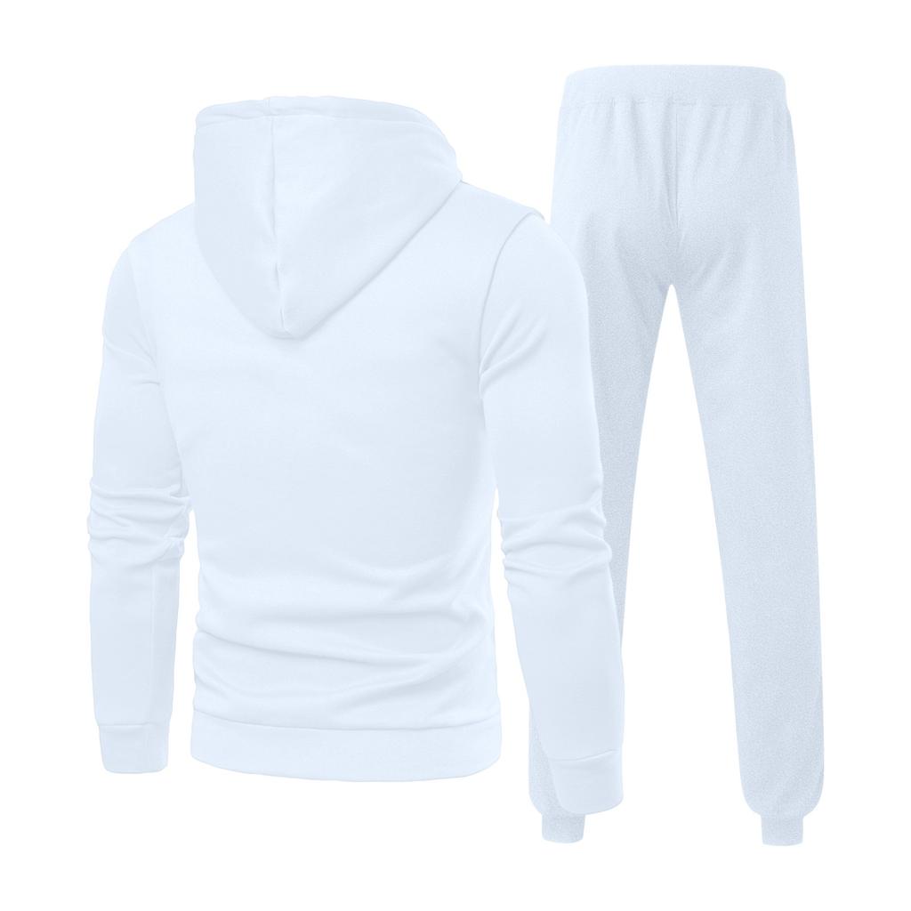Men's Winter Solid Color Long-Sleeved Hooded Drawstring Sweatshirt And Sweatpants Suit