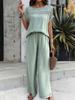 Women's Casual Fashion Solid Color Short Sleeve Long Pants Set