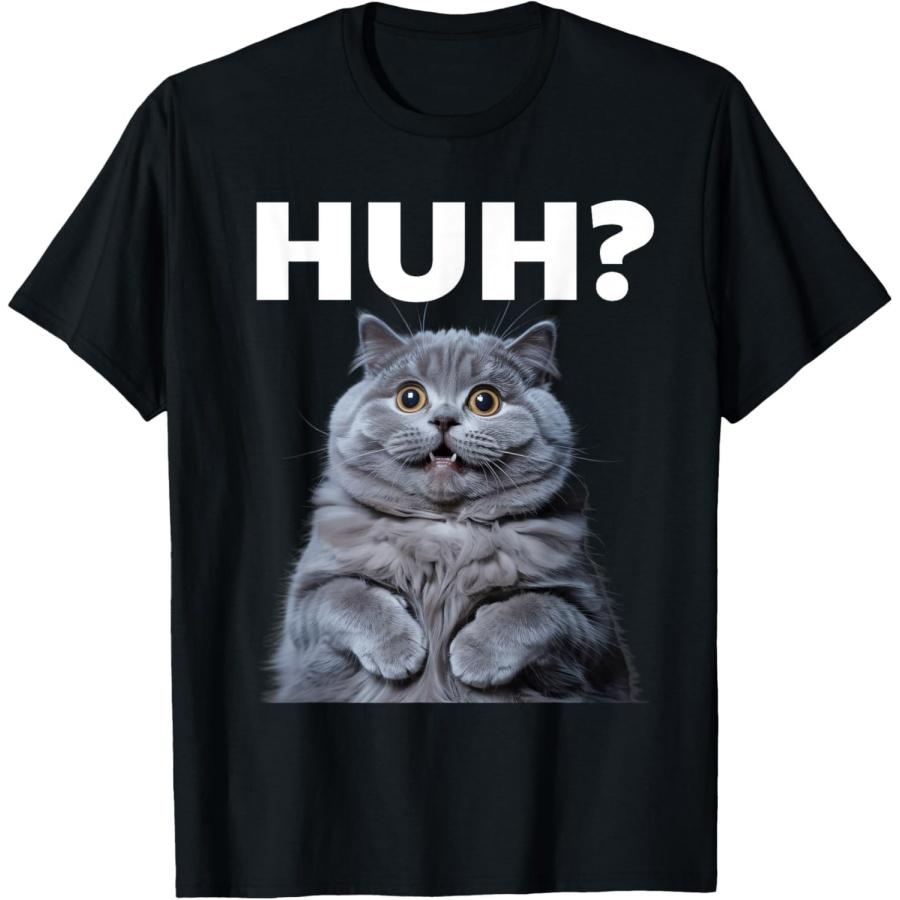 PiWine Huh Cat Chonky Meme Funny Confused Cat Meme for Men Women T-Shirt S