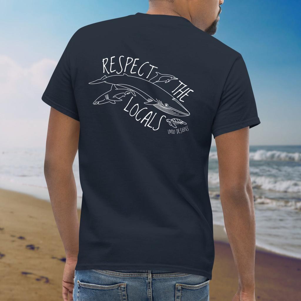 Unisex T-Shirt Respect The Locals, Surf Tee, Surfwear, Beachwear, Marine Life Shirt