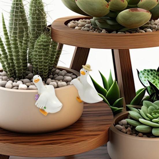 3 Pcs Cute Climbing Duck Garden Statue Funny Resin White Goose Flower Pot Hugger Outdoor Hanging Animal Figurine for Home Garden Patio Lawn Yard