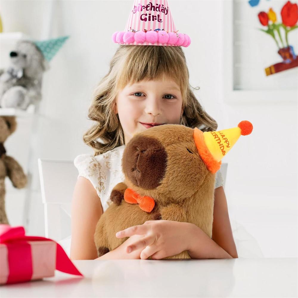 Cute Happy Birthday Capybara Plush Soft Capybara Stuffed Animal Soft Stuffed Toy Kawaii Birthday Gifts Party Decoration for Kids