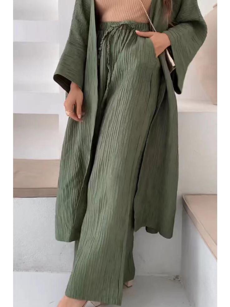 2023 Women's Pleated Texture Top & Straight-Leg Pants Set