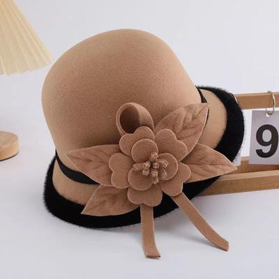 Haut-de-forme en laine Rétro Britannique pour femmes Printemps et Automne Hiver Mode Élégant Chapeau melon de pêcheur