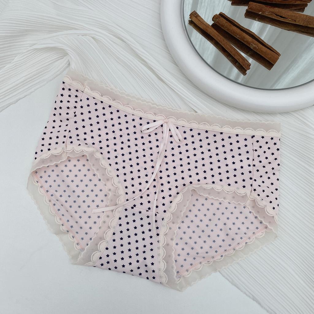 Sexy and Cute Women's Triangle Underwear Summer Comfortable and Breathable Printed Dots Star Dots Bow Ties and Ribbon Design