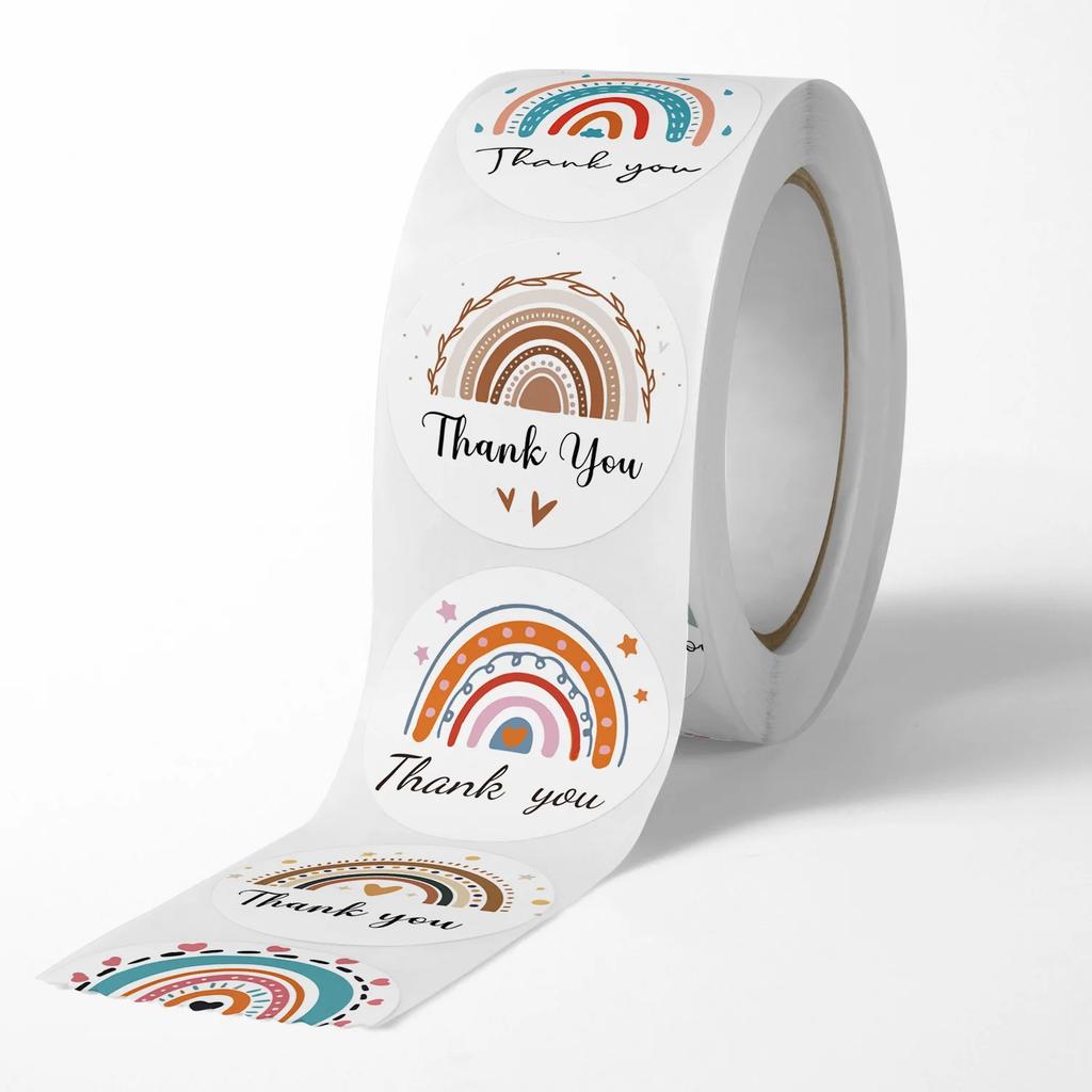 100-500pcs Thank you stickers for your order Cartoon Rainbow Clouds Stickers Handmade decor for gift package Stationery Stickers