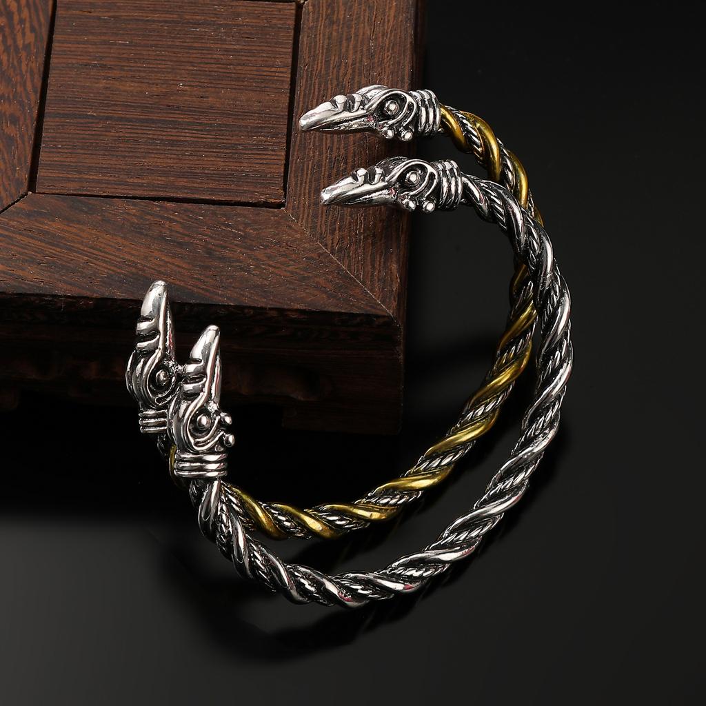 Foreign Trade Vintage Viking Raven Head Adjustable Male Open Bracelet Punk Party Punk Hip Hop
