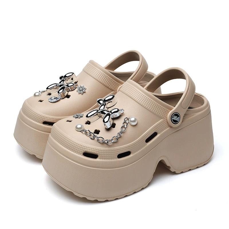 Damen Sommer Hausschuhe mit superhohem Keilabsatz, Leopardenmuster, dicke Sohle, Clogs für Damen, geschlossene Zehenpartie, klobige Plateausandalen