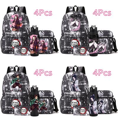 4 Pezzi/set Zaino Stampato Anime Demon Slayer con Borraccia da 750 ml per Adolescente Studente Ragazza Ragazzo Grande Capacità Impermeabile Borsa per Libri Regalo