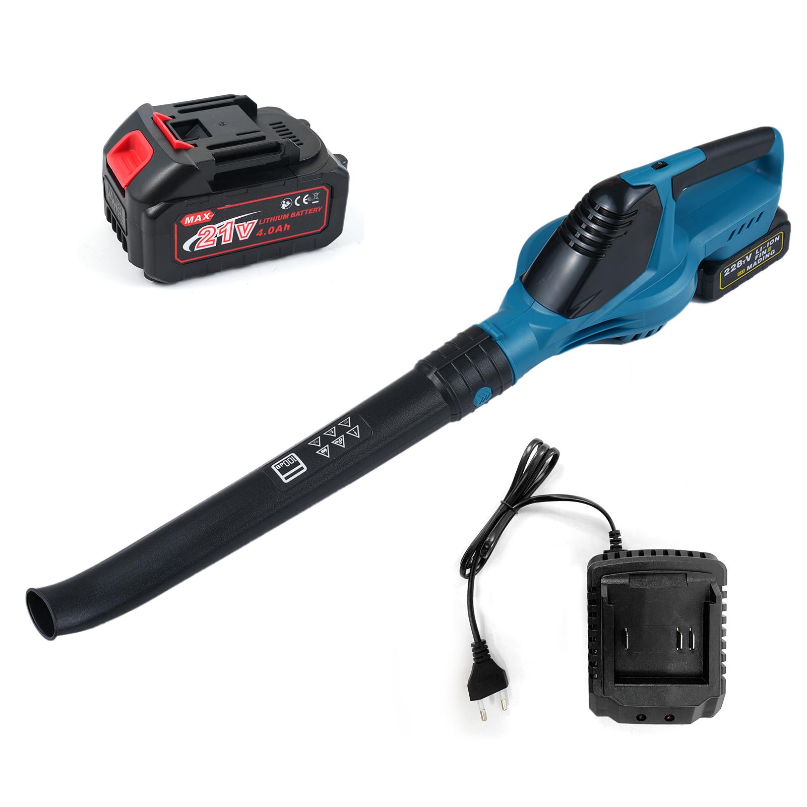 

Воздуходувка для листьев 100 миль в час 21 В мощный двигатель электрический воздуходувка для ухода за газоном 5 скоростных режимов аккумулятор EU Plug синий