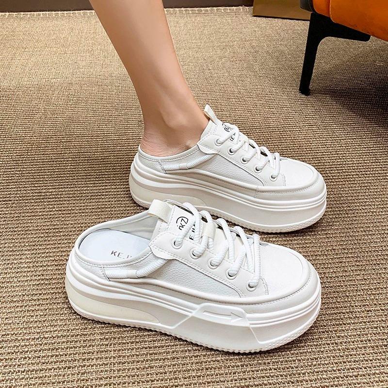 Fashion Women's Leather BaoTou Half Slippers Spring Summer Outdoor Leisure Slippers Thick Soled Women's Shoes