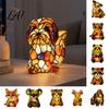 Stained Glass Style Bedside Night Light Vintage Desk Lamp Cute Animal Light Decorative Pastoral Study Table Lamp Reading for Bedroom Kids