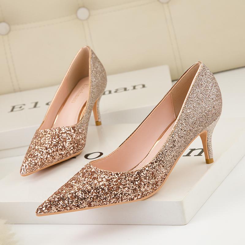 Fashion Woman Pumps Silver Champagne High Heels Stiletto Wedding Shoes Sequins Women Heels Fashion Ladies Shoes Party Shoes