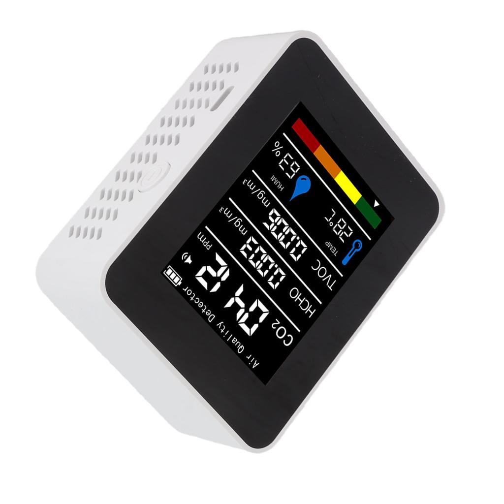 5 in 1 Air Quality Tester CO2 TVOC HCHO Temperature Humidity Test Digital Display Air Detector White