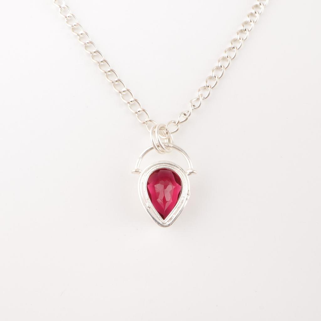 Pink Rubellite Gemstone 925 Sterling Silver Jewelry Handmade Chain Pendant 1.01" PP-56-13