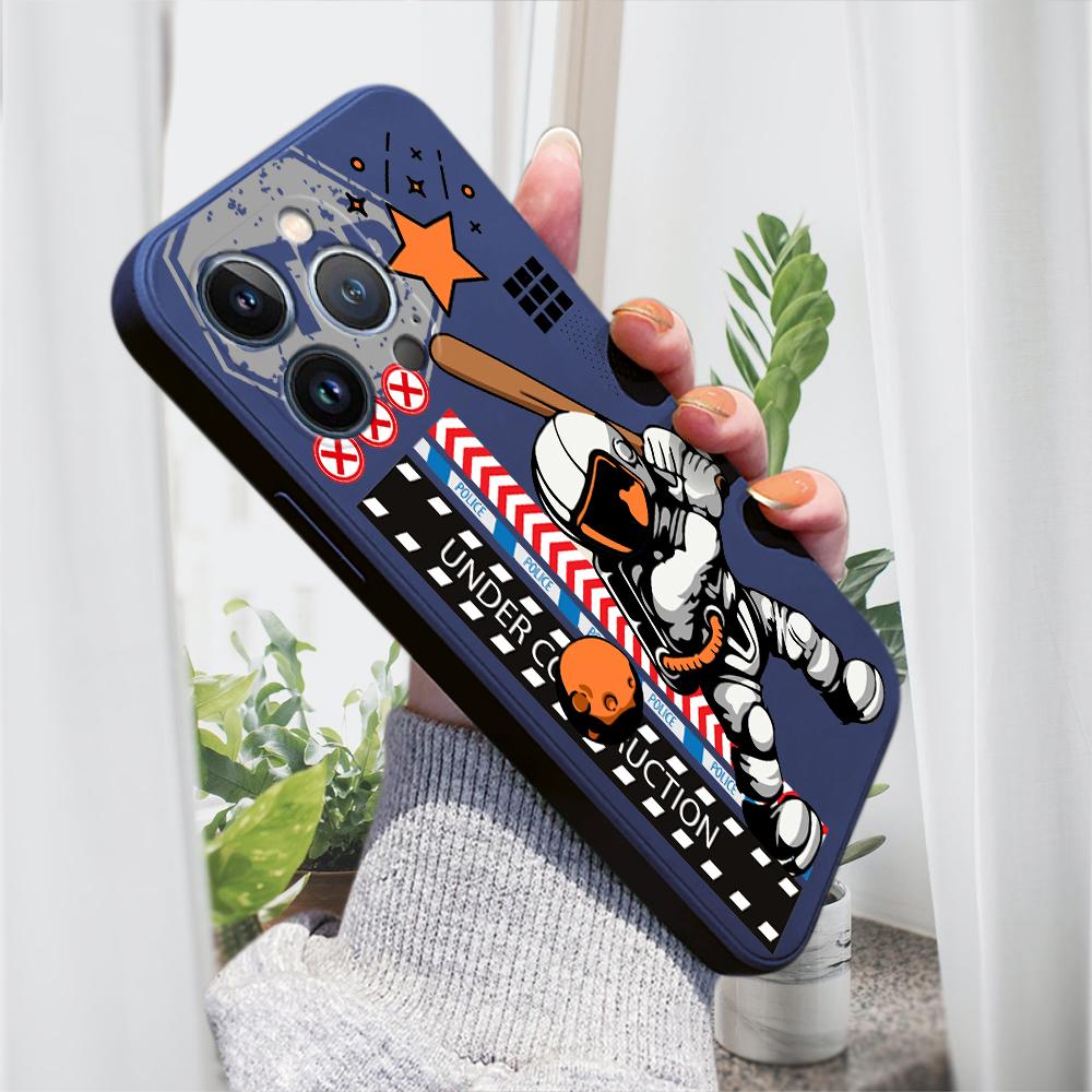 Astronaut Pattern Phone Case for iPhone 15 14 13 12 11 Samsung Galaxy A12 A52 S24 S23 Xiaomi POCO Redmi Soft Square Liquid Silicone Cover Casing