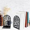 Modern Rose Themed Metal Bookends Easy To Clean Surfaces For Efficient Desktop Organization