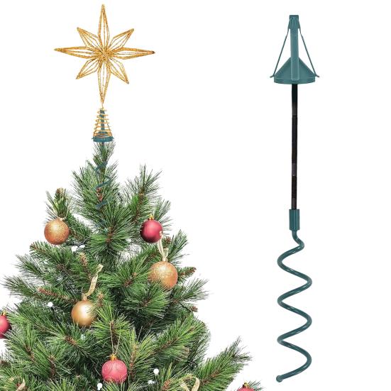 Porta Puntale per Albero di Natale Universale a Vite Stabilizzatore Puntale Albero Festivo Metallo Verde Asta di Supporto con Attacco Regolabile
