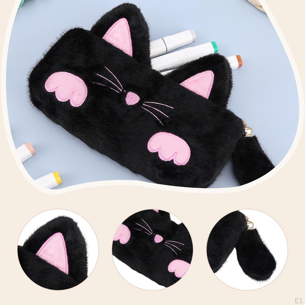 Pen Case Black Cartoon Cat Portable Stationery Organizer Multipurpose Supplies Gifts Makeup Bag