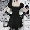 Goth Gothic Vintage Princess Dress Women Dark Lace Up Cross Corset Streetwear Partywear Lolita Female
