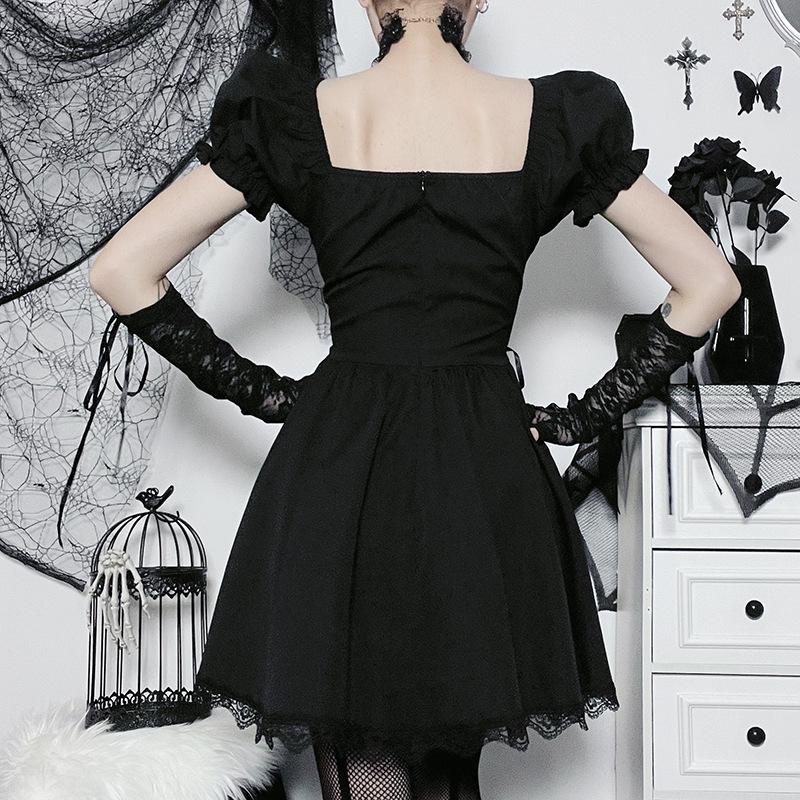 Goth Gothic Vintage Princess Dress Women Dark Lace Up Cross Corset Streetwear Partywear Lolita Female