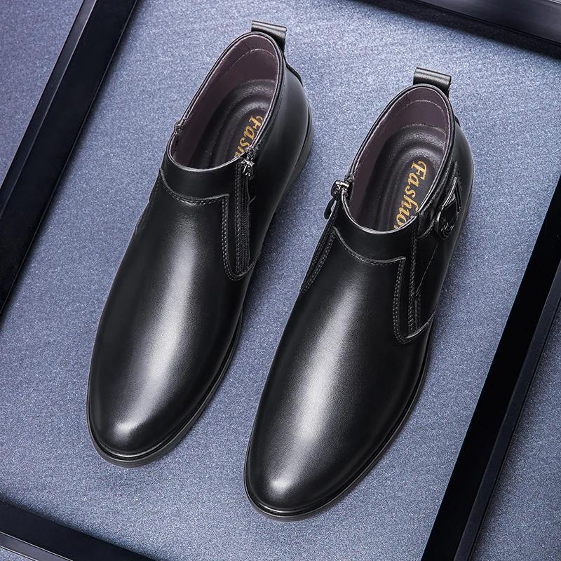 Trendy Brand Men's Genuine Leather Casual Shoes Outdoor High Top Workwear Shoes Cold Resistant Winter Men's Business Shoes