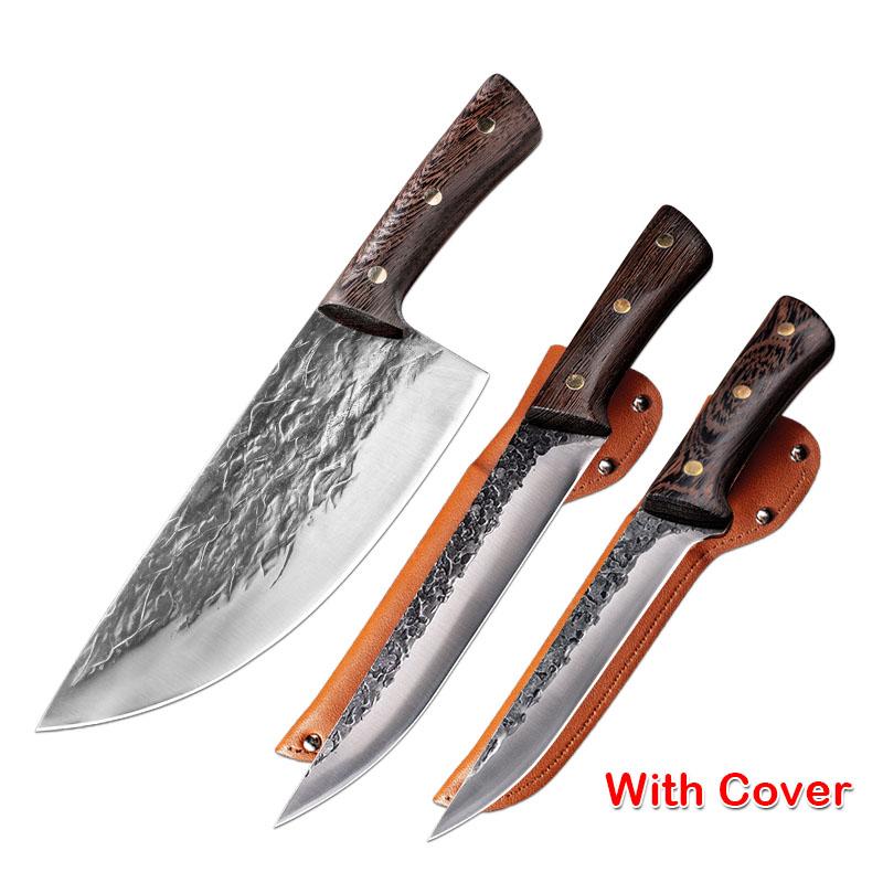Carbon Steel Kitchen Knives Wooden Handle Cleaver Slicing Knife Hand Forged Blade Butcher Boning Knife Wood Handle Chef Knife