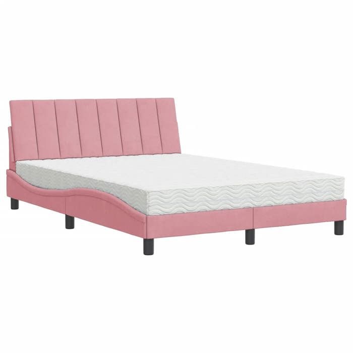 VidaXL Bed with Mattress Pink 140x200 Cm Velvet 3208603