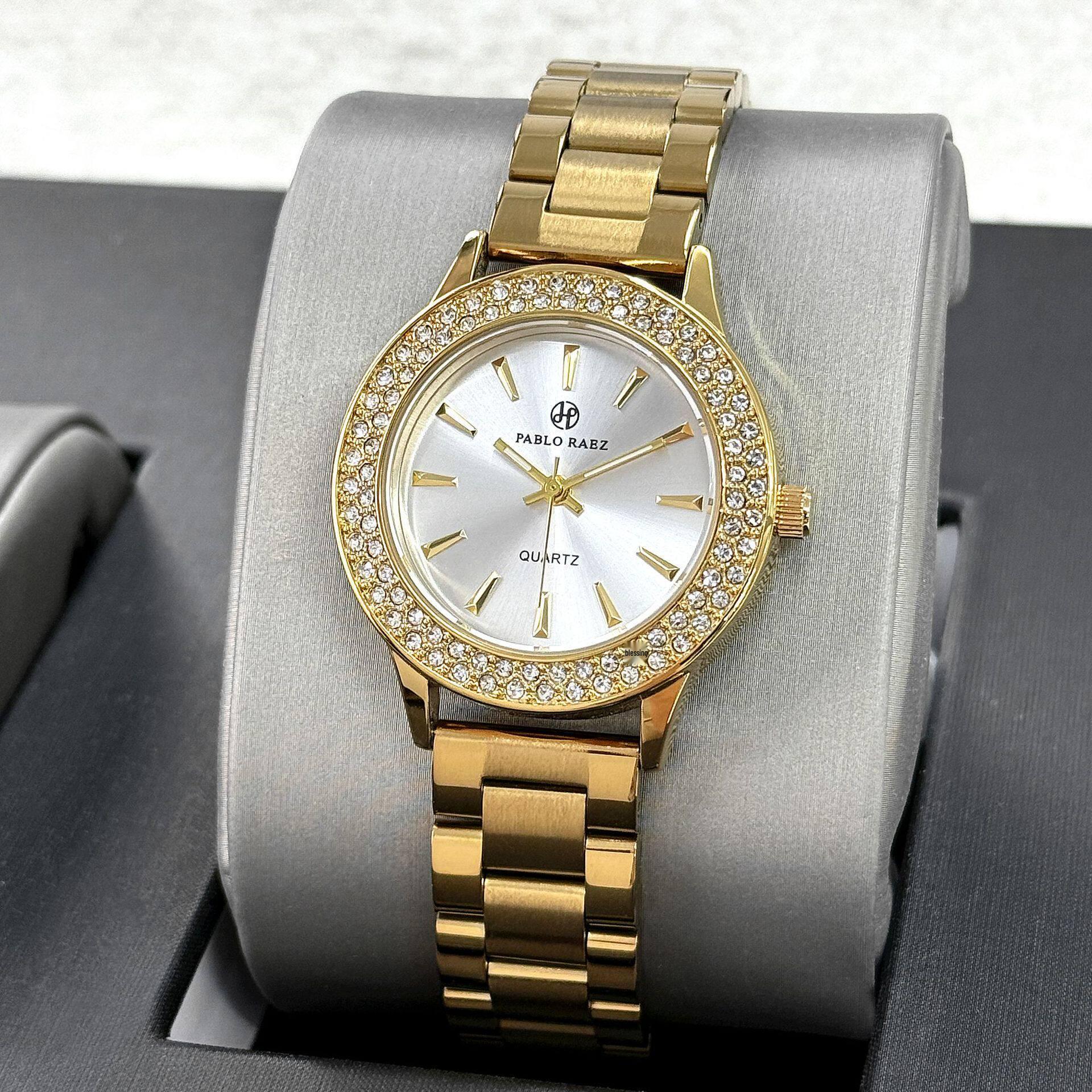 Pablo Raez Elegant Rhinestone Women s Steel Band Wristwatch золотой