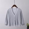 Spring and Summer Women's Knit Cardigan Thin Cardigan Ice Silk Blouse Seven-minute Sleeves Outside V-neck Loose Sun Shirt