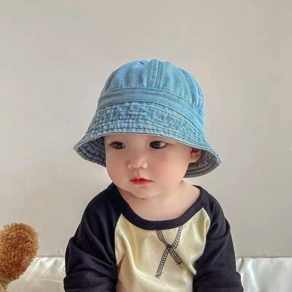 Cloth Baby Sun Hat Solid Color Children Fisherman Cap Comfortable Washed Denim Bucket Hat  Outdoor
