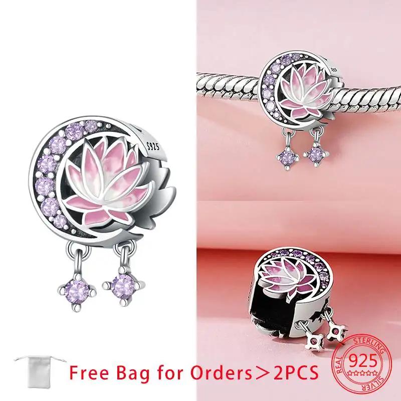 Original Copper Charms Lotus Flower Beads Fit Bracelet Necklace Accessories Women Jewelry Making Fine Jewelry Gift