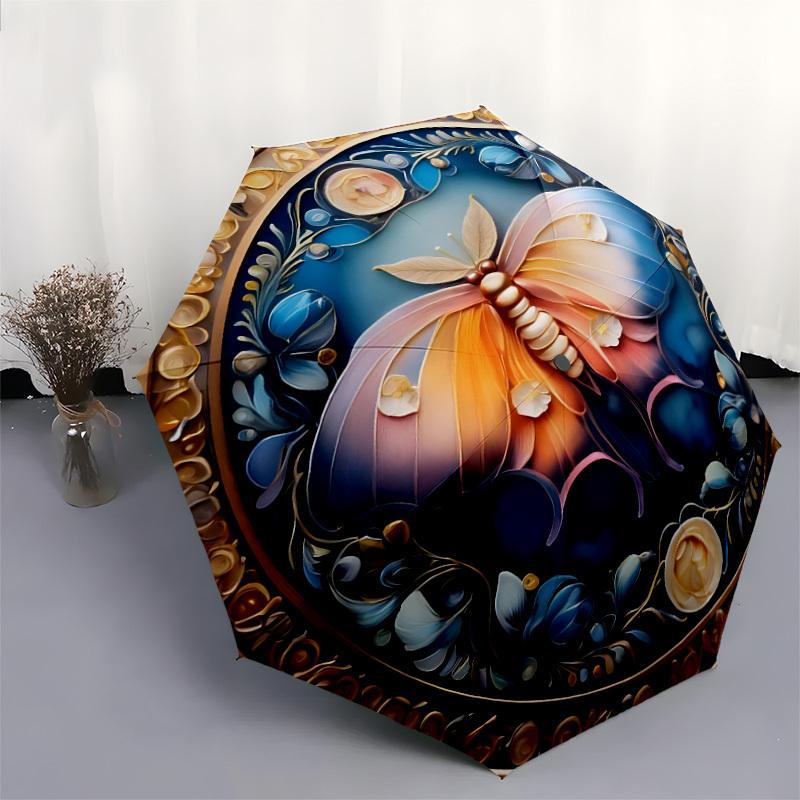 1pc Butterfly Mandala Artwork Umbrella with Plastic Handle,Suitable for All Seasons Home Travel Outdoor UmbrellaDD1310