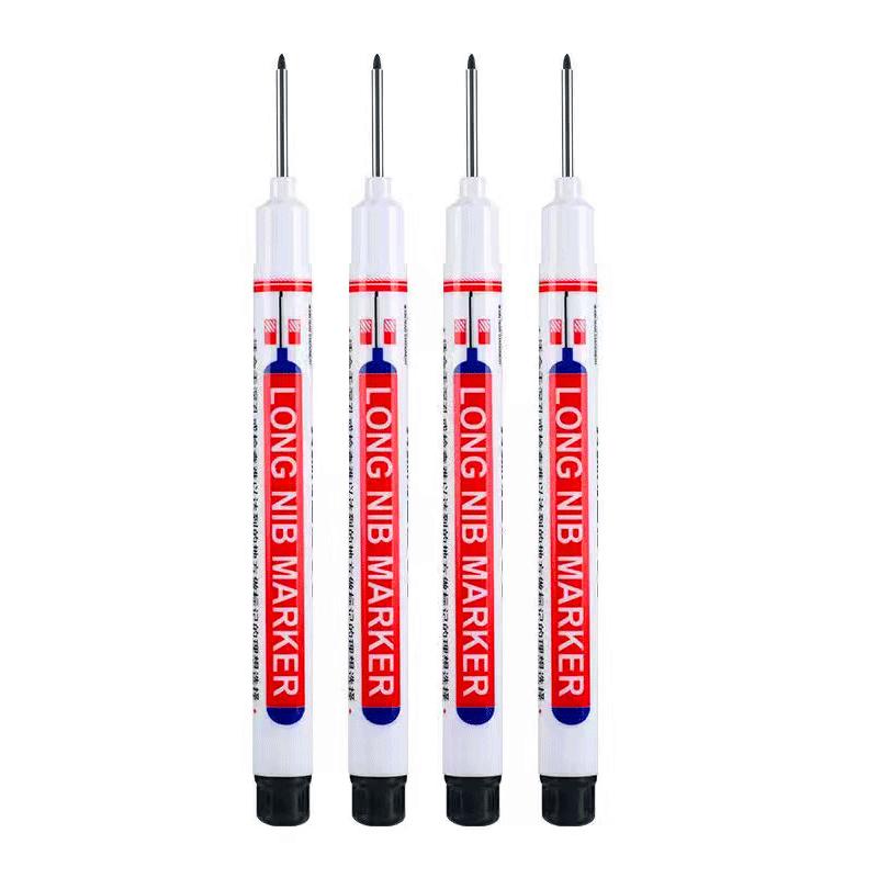 4Pcs Long Head Markers Pen Bathroom Woodworking Decoration Multifunction Deep Hole Marker Pens Pen Red Black Blue Ink