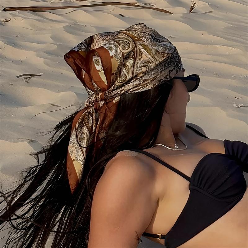 Head Scarf Women Luxury Brand Square Silk Foulard Satin Bandana Summer Soft Neckerchief Hijab Hair Scarves For Ladies