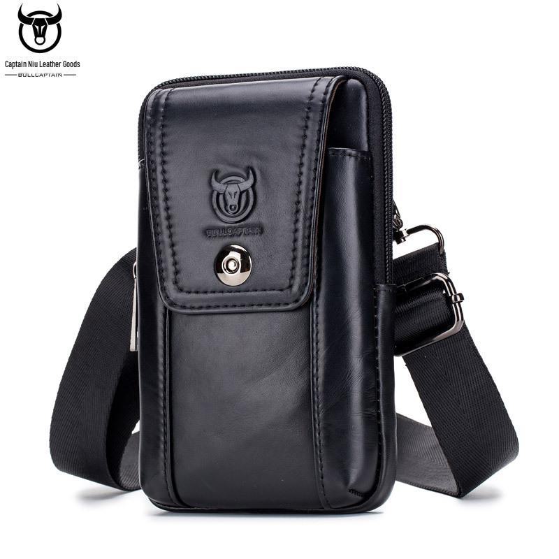 

Мужская многофункциональная поясная сумка Captain Niu из натуральной кожи 2018 года: Сумка для телефона из коровьей кожи на плечо/чехол/пояс. чёрный