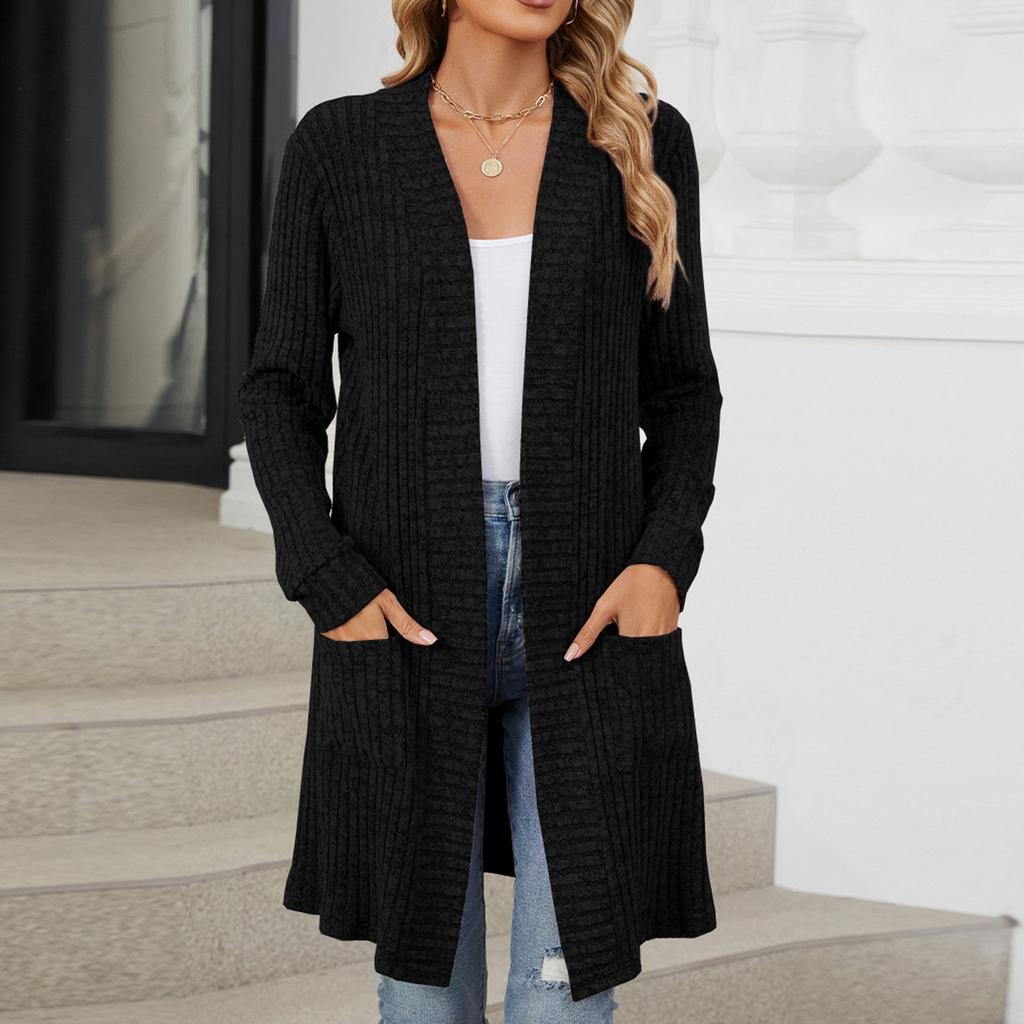 Women's Casual And Fashionable Solid Color Long Sleeved Pocket Cardigan Jacket  Jacket