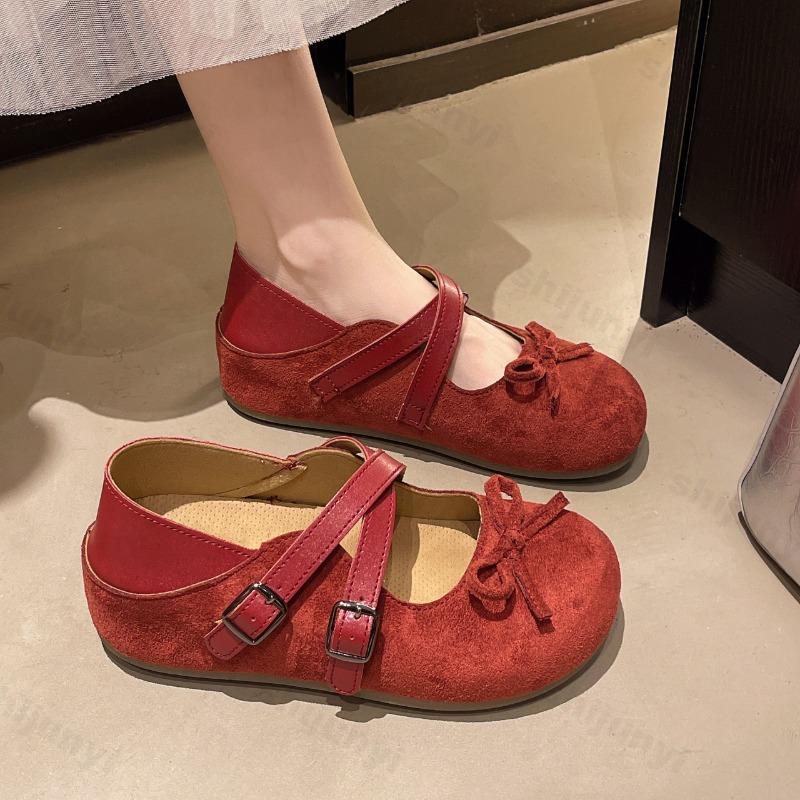 Vintage Women Mary Jane Shoes Autumn New Soft Sole Non Slip Comfortable Flats Fashion Buckle Strap Bow Knot Luxury Casual Shoes