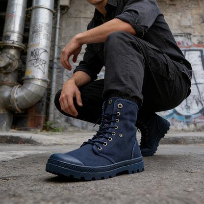 Spring Autumn Mens High-Top Boots Cloth Shoes Flat Non-slip Cool Young Man Street Style Footwear Black Blue Big Size 45