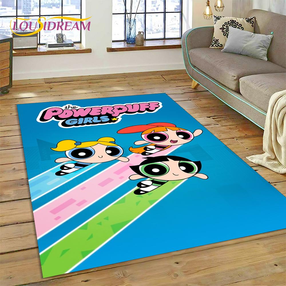 Cartoon Cute P-Powerpuff Girl Rug Carpet for Living Room Bedroom Home Decor,Floor Mat Non-slip Decoration for Sofa Doormat Gift