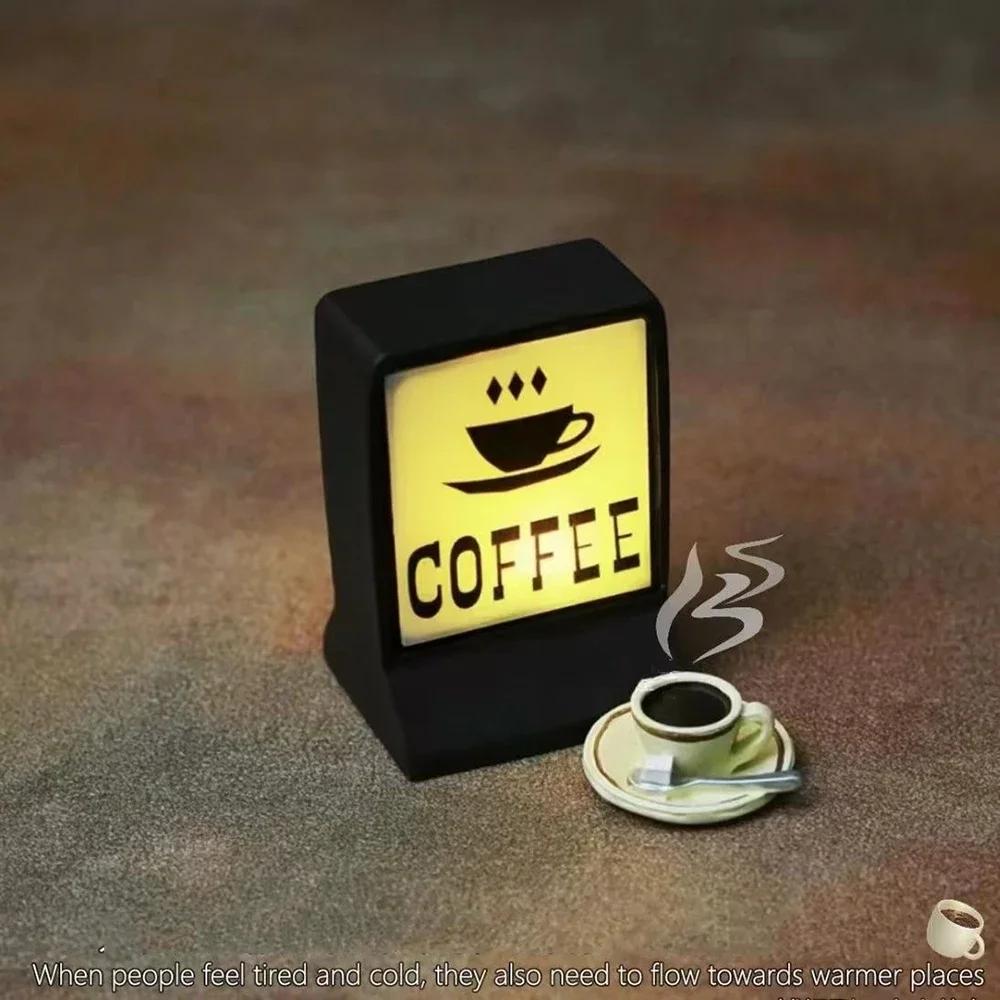 Magnetic Fridge Stickers Mini Model Coffee Shop Convenience Store Light Signs Cute Decorative Ornaments Bar Luminous Light Boxes