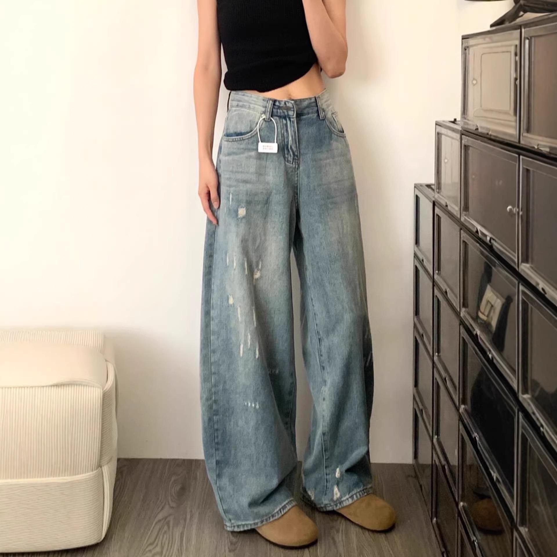 Retro High-Waisted Wide-Leg Ripped Jeans for Women - Spring/Autumn 2026 Collection XL