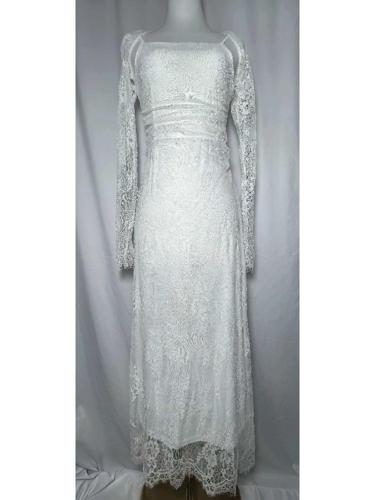 White Lace Long Sleeve Maxi Dress with Back Tie Detail