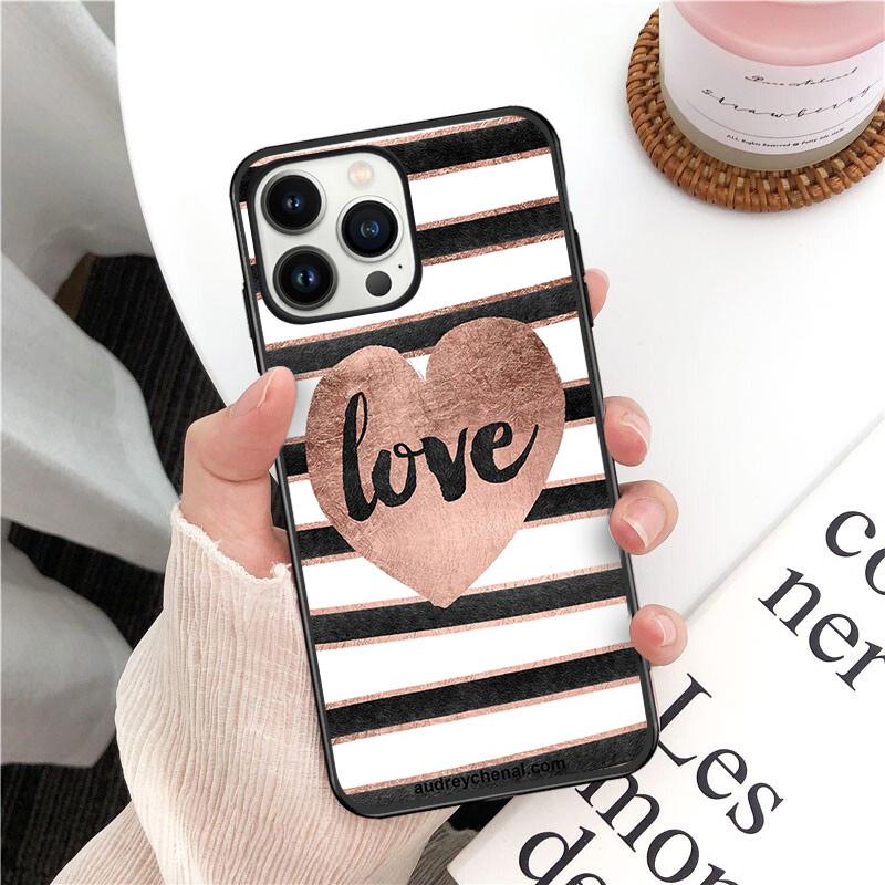 Phone Case For Iphone 14 13 12 11 Pro Max XS XR X 8 7 Plus SE Mobile Phone Cases Gold Rose Love Heart Funda Cell