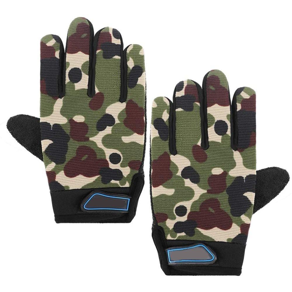 1 Pair Non-Slip Kids Cycling Gloves Breathable Cloth Children Bike Riding Gloves Cycling Accessory Camouflage Green