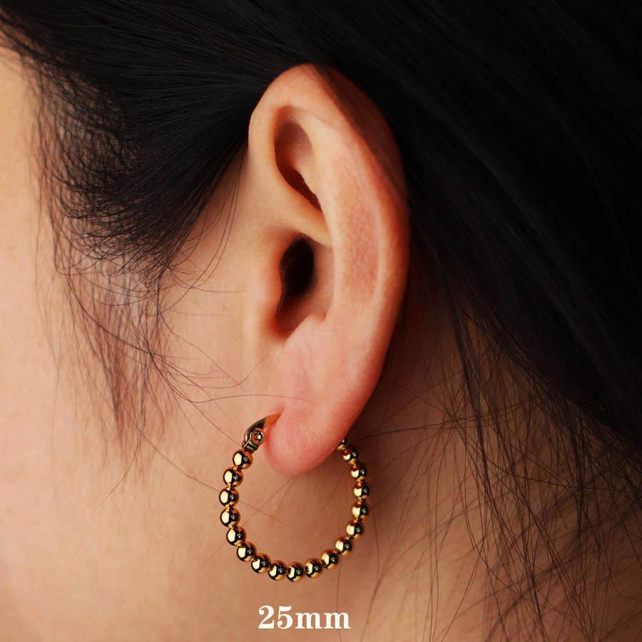 New Simple Style 3mm Beads Women Circle Earrings 18mm 25mm 30mm Stainless Steel Loop Orejeras Unfading Not Allergic Gift For Her