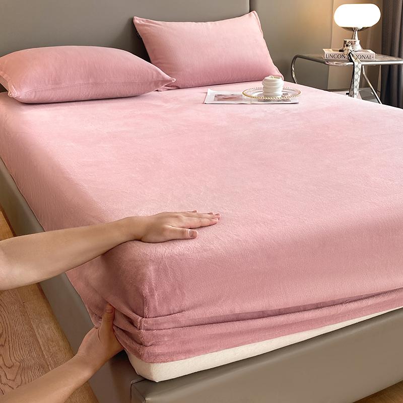 Thick Velvet Fitted Sheet Pillowcase 1/3 Pieces Set High Quality Non Slip Mattress Cover Protector Soft Bed Sheet Pillow Case