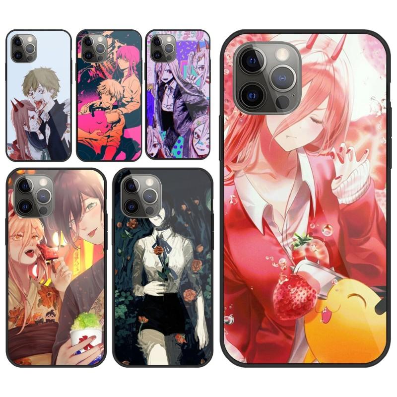 Cartoon Anime Chainsaw Man Phone Case For IPhone 13 12 11 XS X 8 7 6 Plus Mini Pro Max SE 2022 Black PC TPU Glass Phone Cover