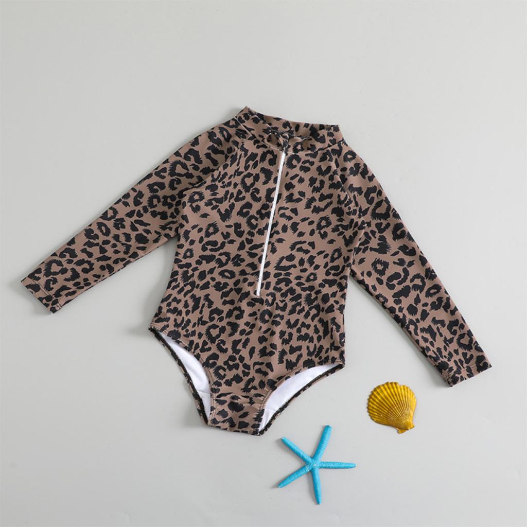 Girls One Piece Swimsuit Long Sleeve Rash Guard Swimwear Quick Dry UV Protection Beachwear for Toddlers and Kids with Front Zipper Closure
