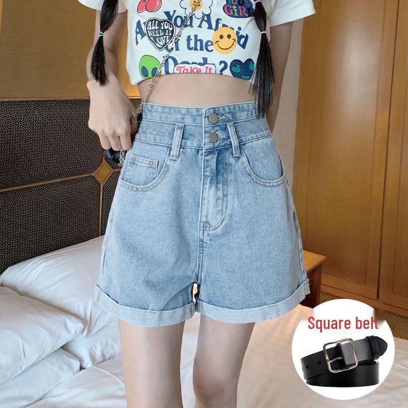 Women's 2026 Summer Korean-Style Black High-Waisted Denim A-Line Shorts